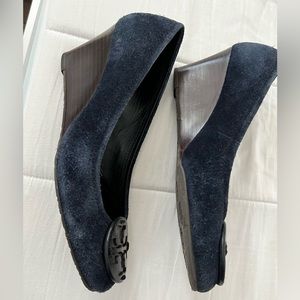 Tory Burch Navy Suede wedge heel size 9 with black emblem